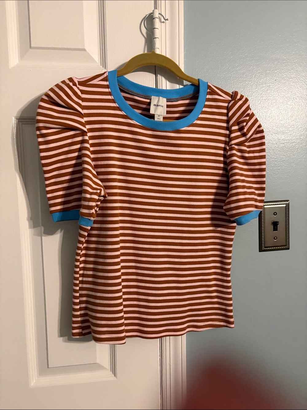 Maeve Puffed Sleeve Striped Top